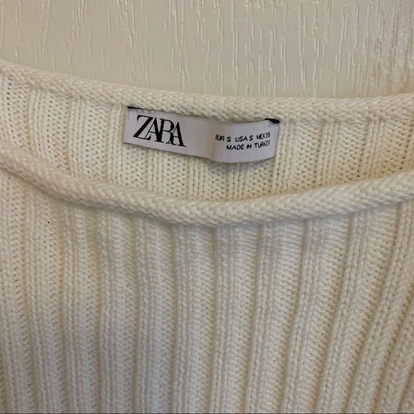 Zara White Ruffle Shoulder Puff Sleeve Knit Top - Small - Picture 8 of 13